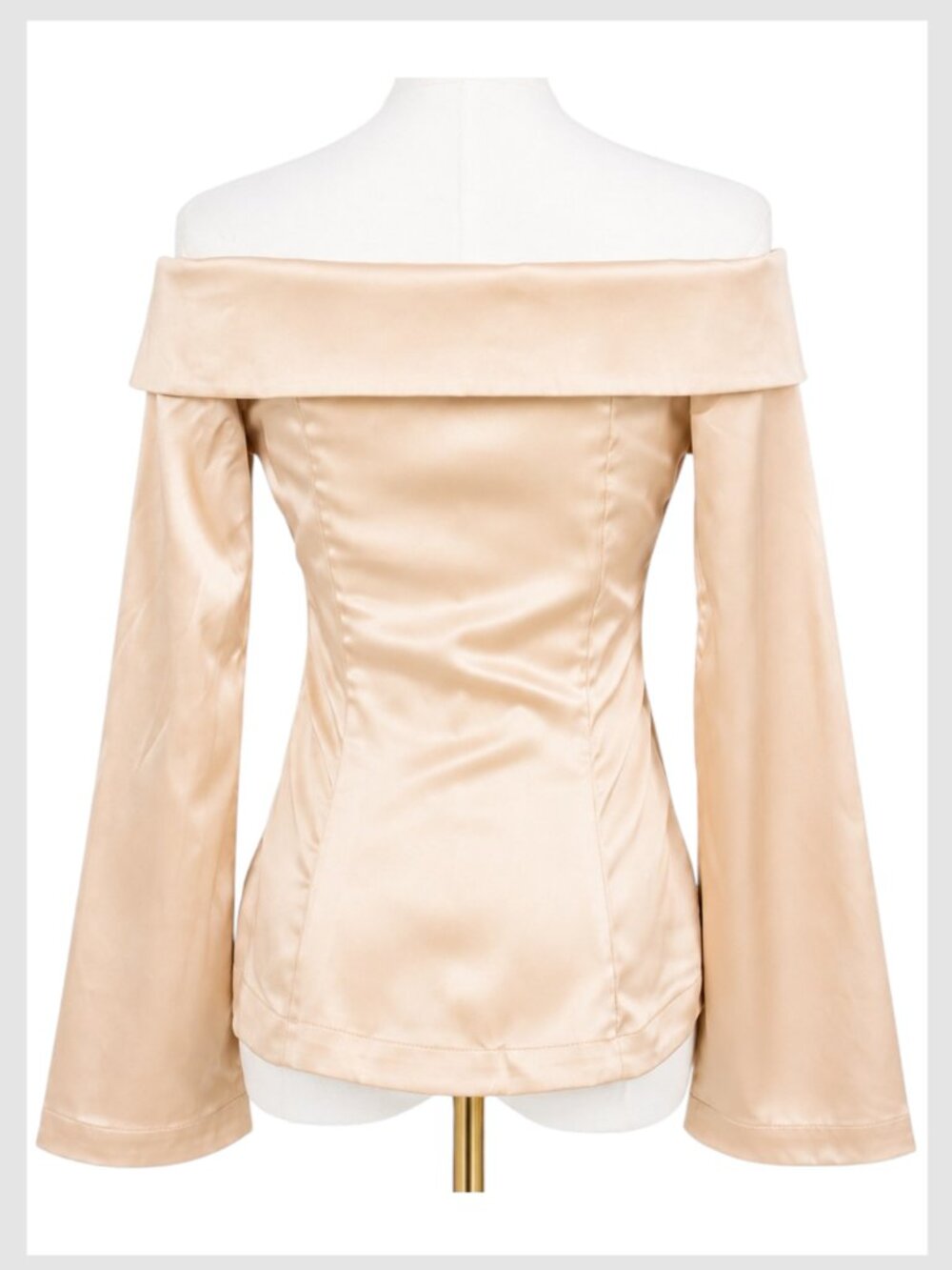 Anthropologie Off Shoulder Satin Ruched Blouse Champagne Cream XS - Picture 6 of 9